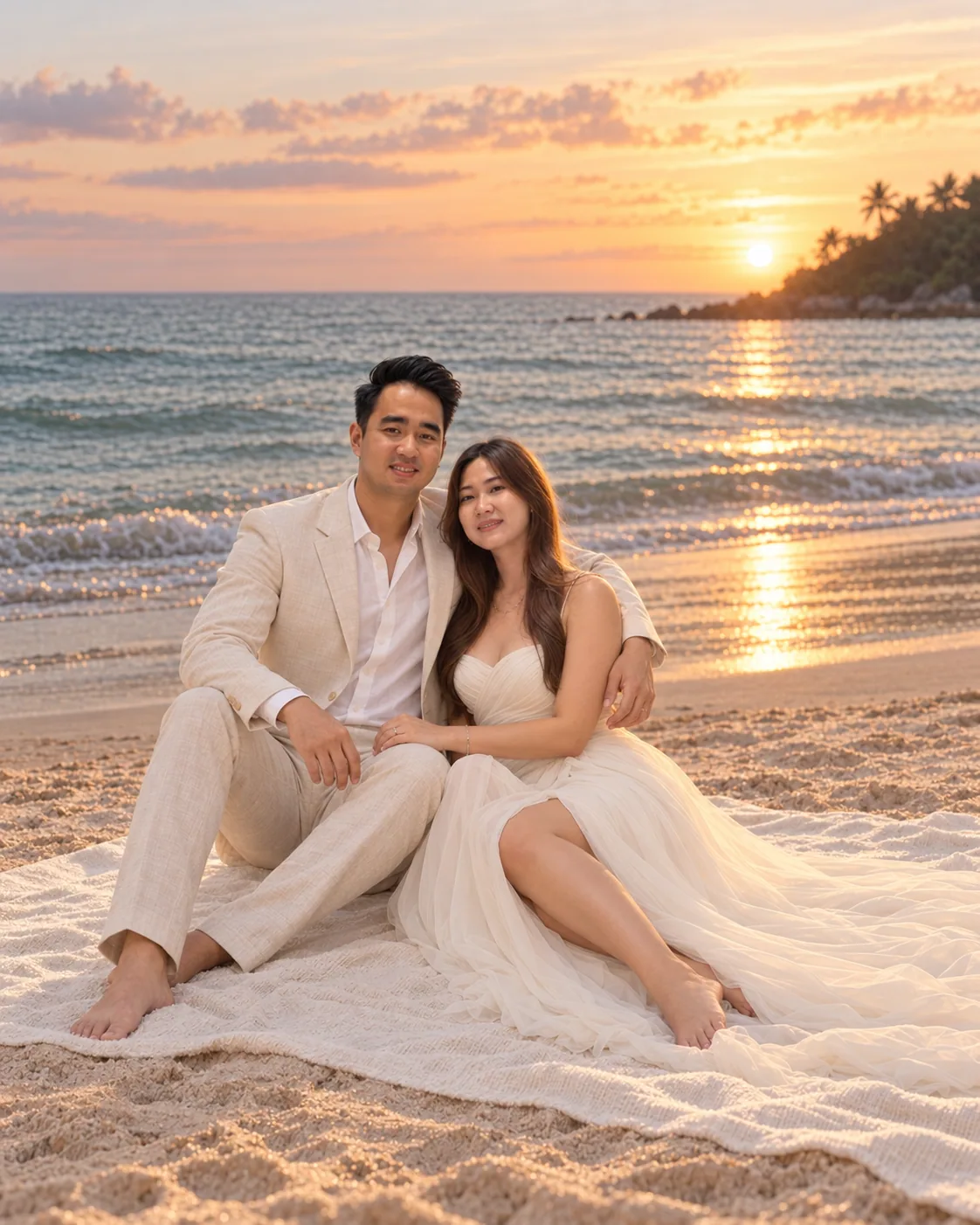 Fery and Widia sitting together by the sea